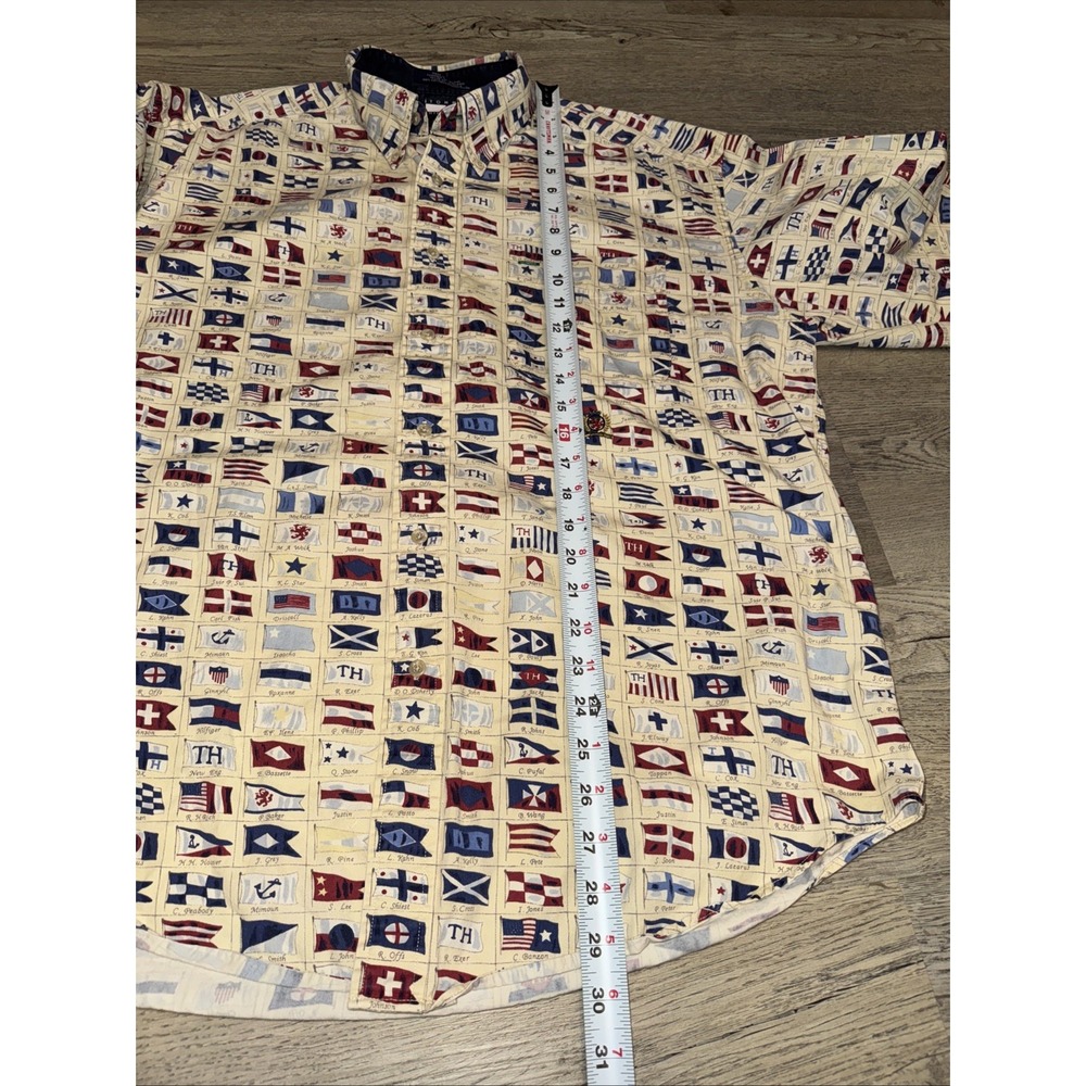 VTG Tommy Hilfiger Shirt Mens Large  Yellow Sailing Flags Button Front Oversized - Picture 7 of 7